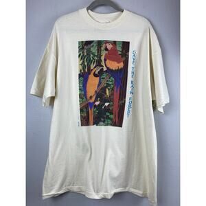 Vtg Hanes Beefy T Sz XL/TG (46-48) Preshrunk Ctn Wearable Rainforest 1986 Art